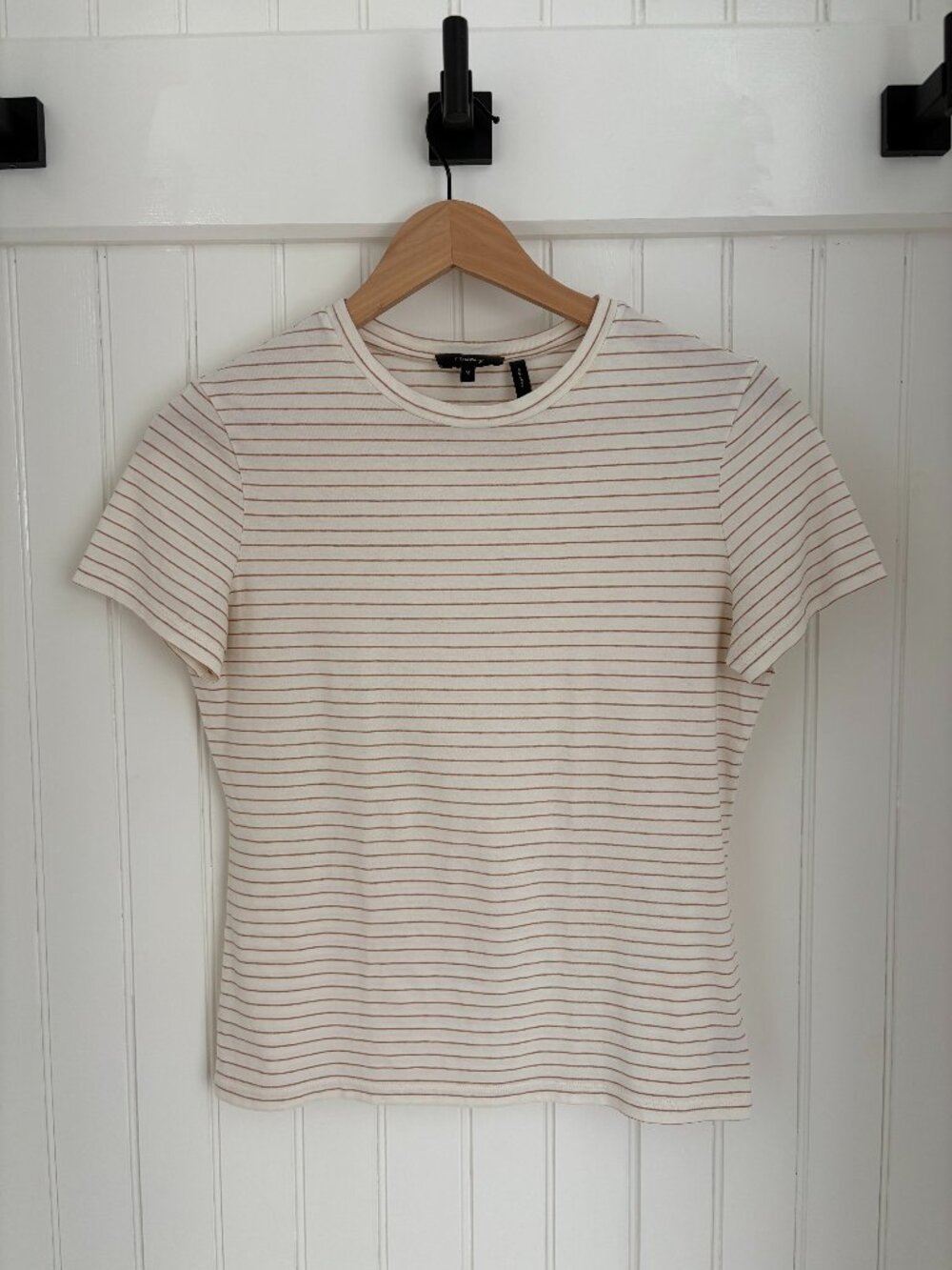 Theory Tiny Tee 2 Shima Stripe Organic Cotton Tee M Ivory Tan
